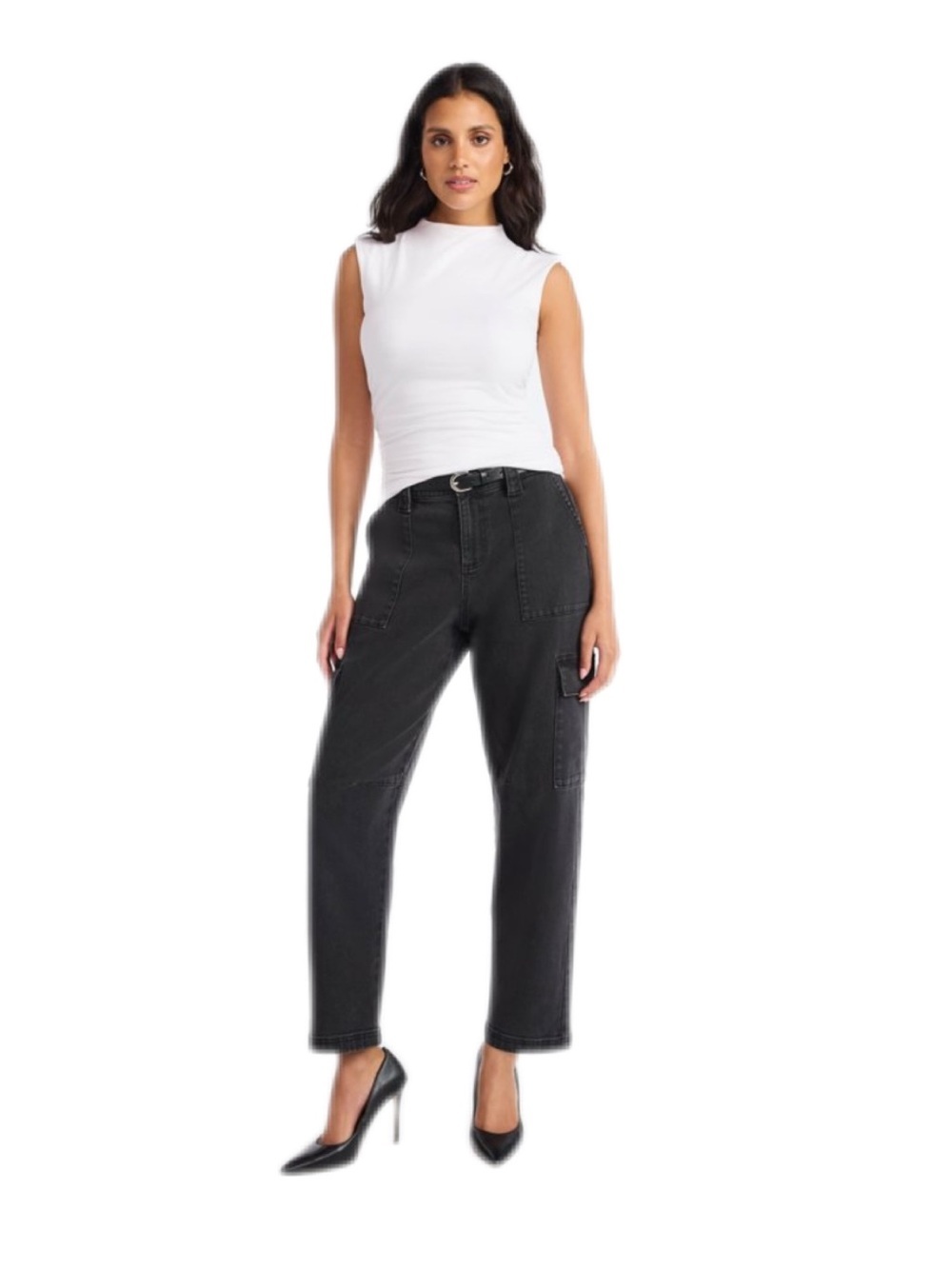 Sofia by Sofia Vergara Black Barrel Cargo Jeans High Waist Streetwear